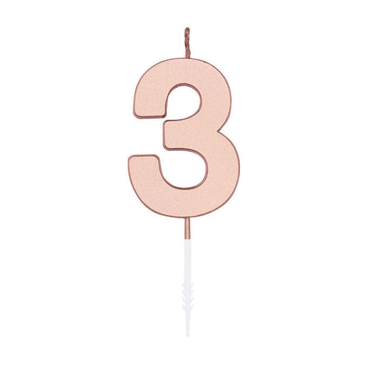 Globos taartkaars 4,5cm metallic rose goud no. 3