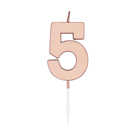 Globos taartkaars 4,5cm metallic rose goud no. 5