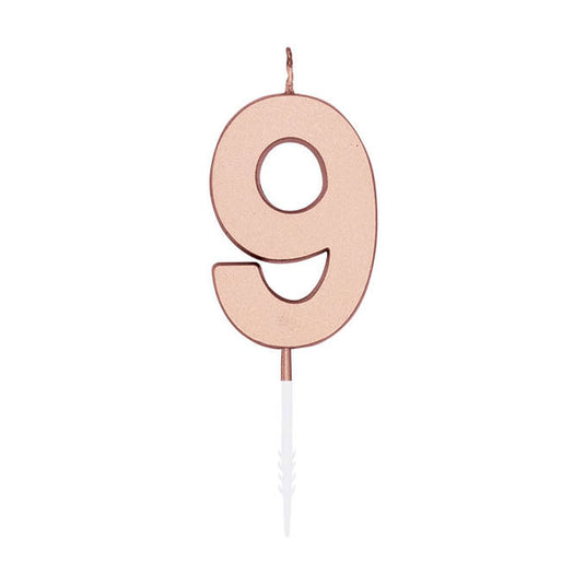 Globos taartkaars 4,5cm metallic rose goud no. 9