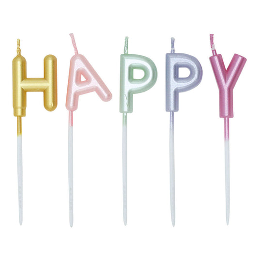 Globos taartkaarsen set happy birthday pastel kleuren