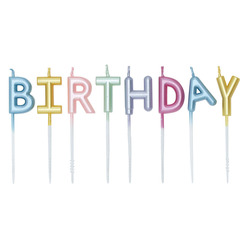 Afbeelding laden in galerijviewer, Globos taartkaarsen set happy birthday pastel kleuren
