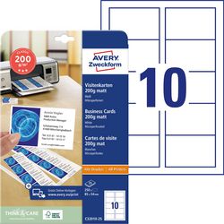 Visitekaartjes avery a4 200 g m² mat wit 25 vellen
