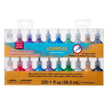 Scribbles • 3d textielverf set 29,5ml glitter regenboog 20stuks