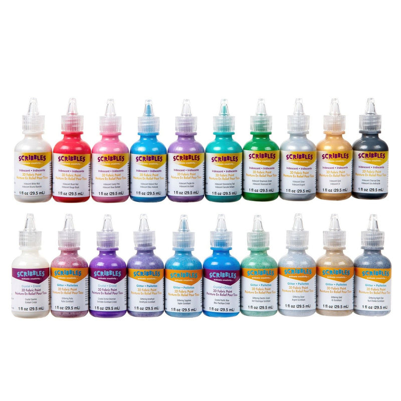Afbeelding laden in galerijviewer, Scribbles • 3d textielverf set 29,5ml glitter regenboog 20stuks
