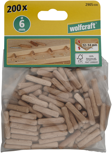 Afbeelding laden in galerijviewer, Wolfcraft gegroefde houten deuvels | buche | ø6 x 30mm | 200 stuks - 2905000

