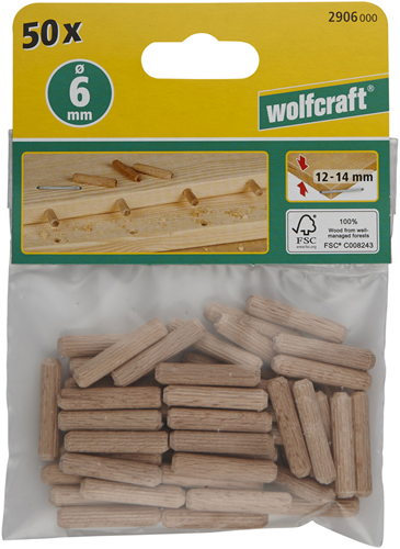 Afbeelding laden in galerijviewer, Wolfcraft gegroefde houten deuvels | buche | ø6 x 30mm | 50 stuks - 2906000

