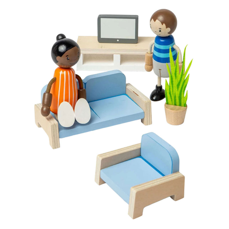 Afbeelding laden in galerijviewer, Bigjigs houten poppenhuis meubels woonkamer - 5dlg.

