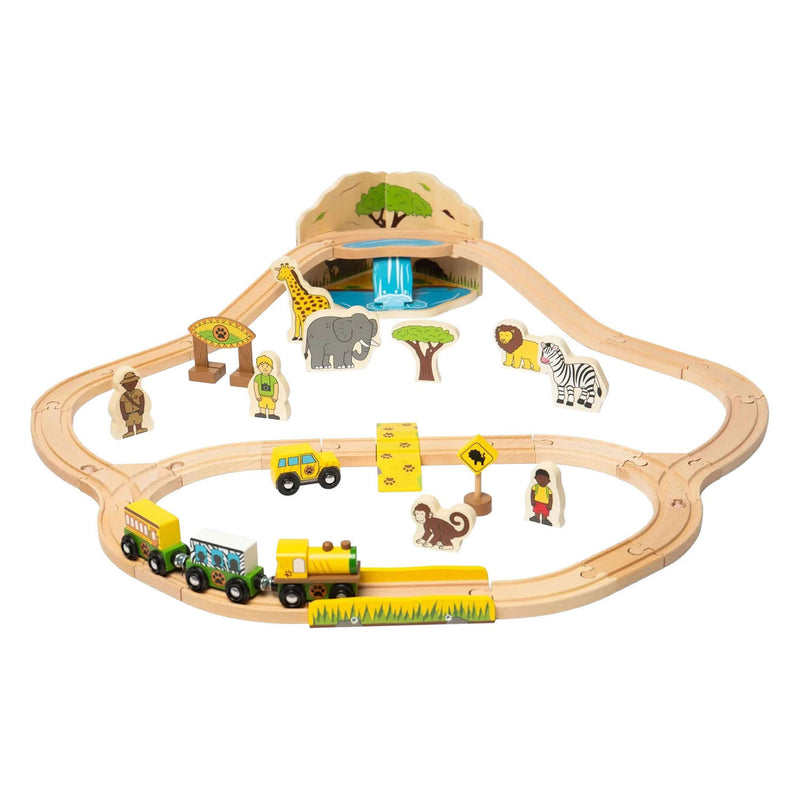 Afbeelding laden in galerijviewer, Bigjigs houten treinset safari - 38dlg.

