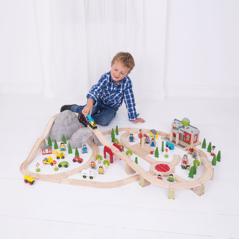 Afbeelding laden in galerijviewer, Bigjigs Houten Treinset Alpen, 112dlg.
