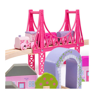 Bigjigs houten treinset stad - roze