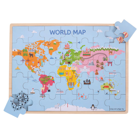 Bigjigs toys - houten puzzel 'wereldkaart' (35st.)