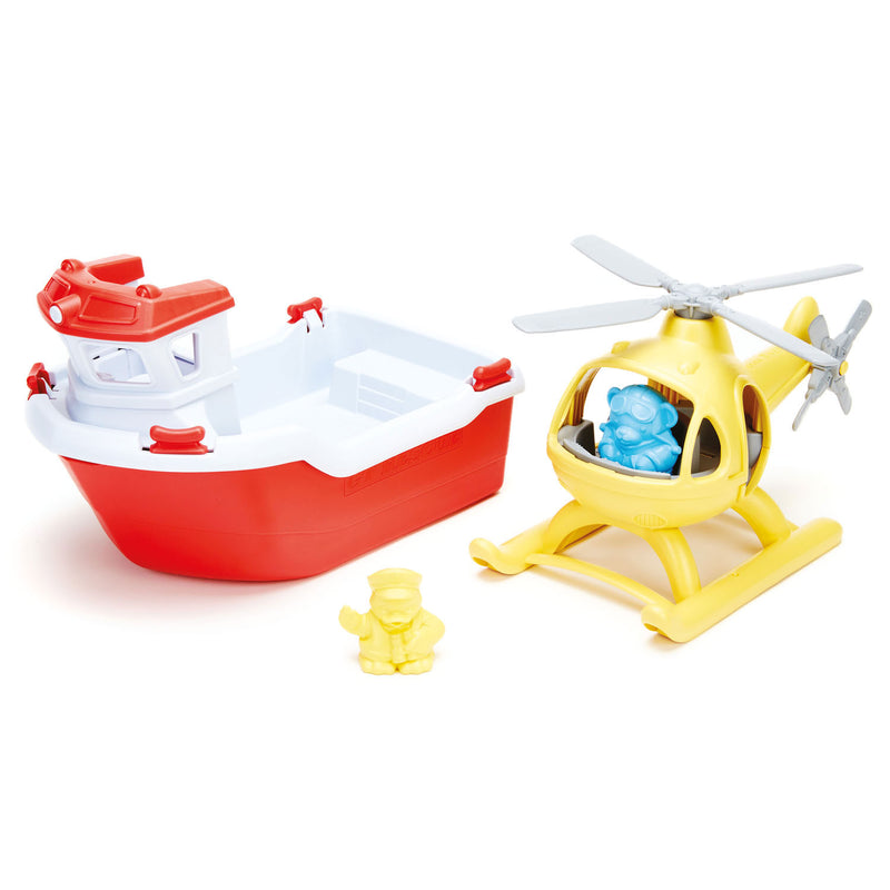 Afbeelding laden in galerijviewer, Green toys reddingsboot met helikopter
