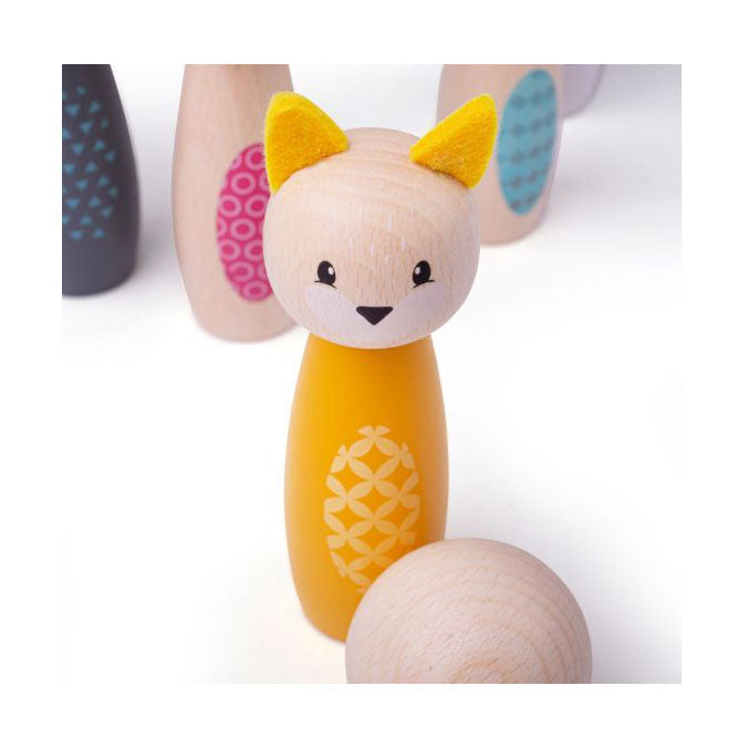 Afbeelding laden in galerijviewer, Simply scandi bigjigs toys - kegelspel 'bosdieren' - hout speelgoed - houten kegelspel - 7-delig

