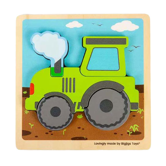 Afbeelding laden in galerijviewer, Bigjigs houten inlegpuzzel tractor met uitneembare vormen, 5st.
