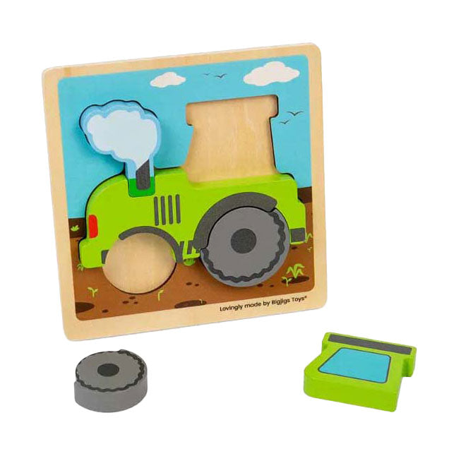 Afbeelding laden in galerijviewer, Bigjigs houten inlegpuzzel tractor met uitneembare vormen, 5st.
