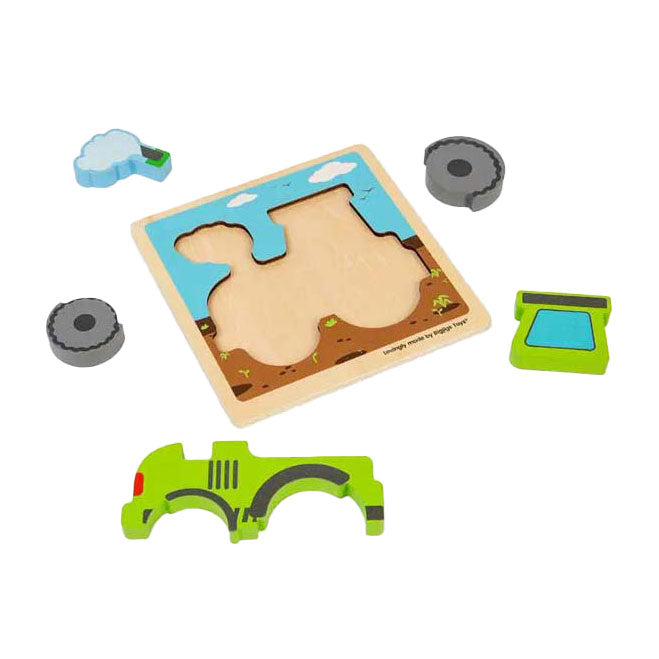 Afbeelding laden in galerijviewer, Bigjigs houten inlegpuzzel tractor met uitneembare vormen, 5st.
