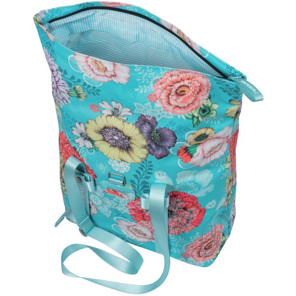 Afbeelding laden in galerijviewer, Basil Bloom Field fietsshopper, gerecycled PET, waterdicht, verstelbare schouderriem, laptopvak, 15-20L, sky blue
