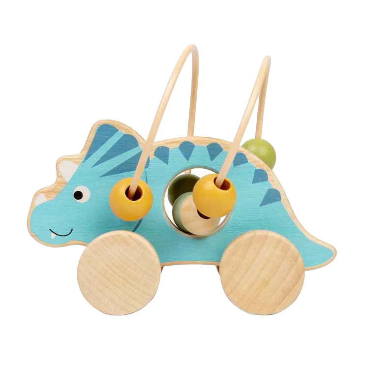 Afbeelding laden in galerijviewer, Bigjigs houten duwfiguur triceratops met kralenframe
