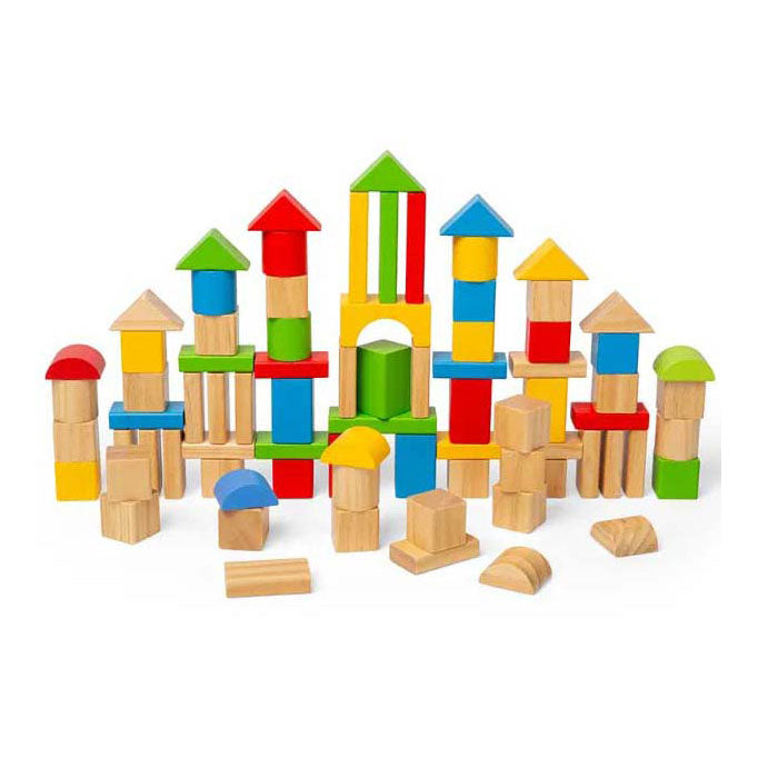 Afbeelding laden in galerijviewer, Bigjigs houten gekleurde bouwstenen, 80dlg.
