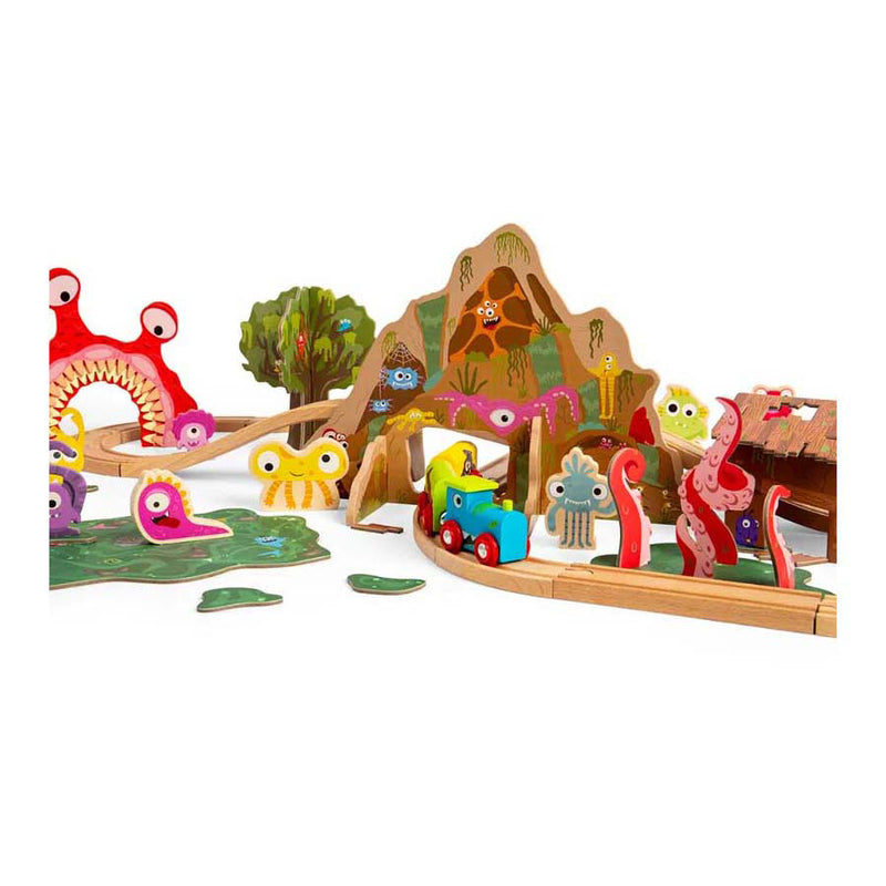 Afbeelding laden in galerijviewer, Bigjigs houten monster treinset, 50dlg.
