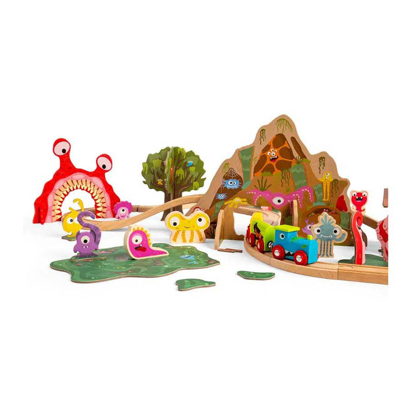 Afbeelding laden in galerijviewer, Bigjigs houten monster treinset, 50dlg.
