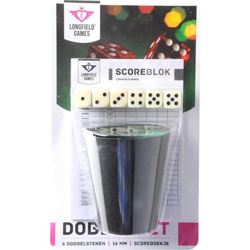 Afbeelding laden in galerijviewer, Longfield dobbelset beker+ 6 dobbelstenen en scoreboekje
