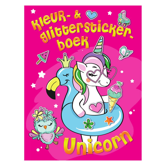 Mondikaarten kleur- glitter stickerboek unicorn