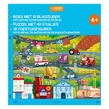 Rebo publishers voertuigen puzzel, boek + 10 figuren. 4+