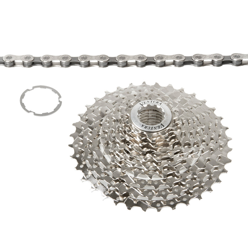 Afbeelding laden in galerijviewer, Ventura cassette + ketting 10-speed | 11-36t | zilver
