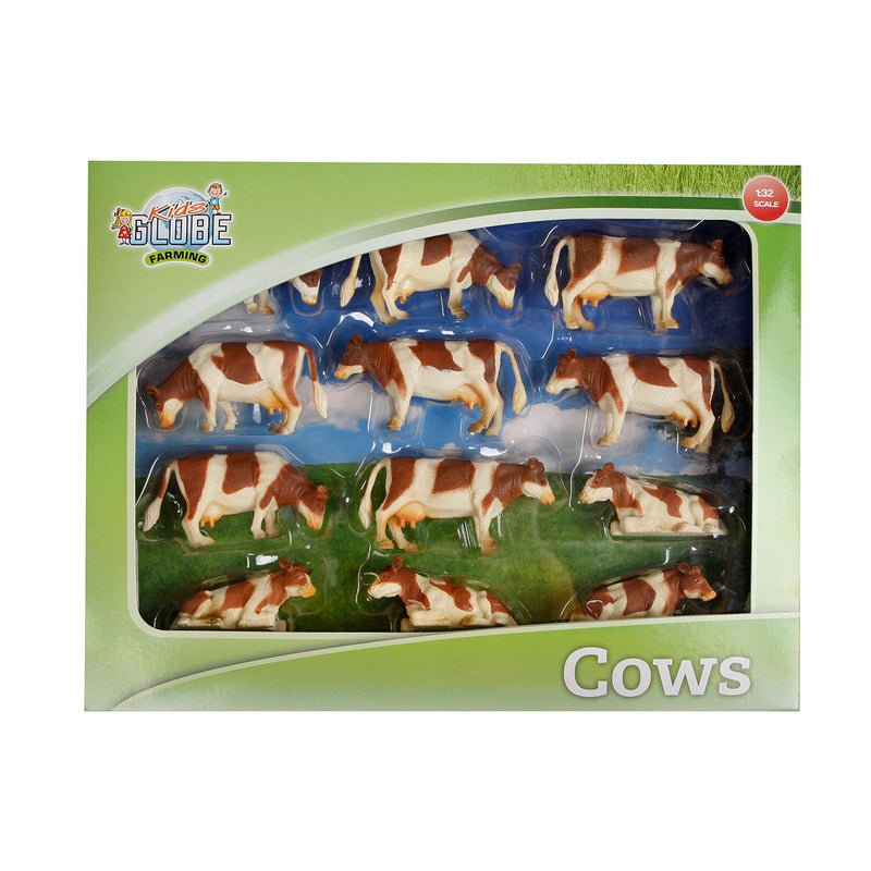 Afbeelding laden in galerijviewer, Kids globe koeien rood bont liggend en staand 12stuks 1:32
