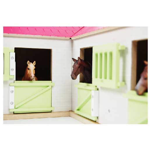 Afbeelding laden in galerijviewer, Kids globe paardenhoekstal met 3 boxen en berging roze 1:24
