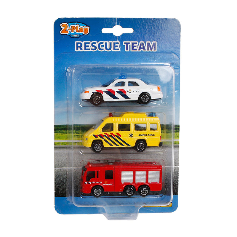 Afbeelding laden in galerijviewer, 2-play hulpdienstauto's 8 cm wit geel rood 3-delig
