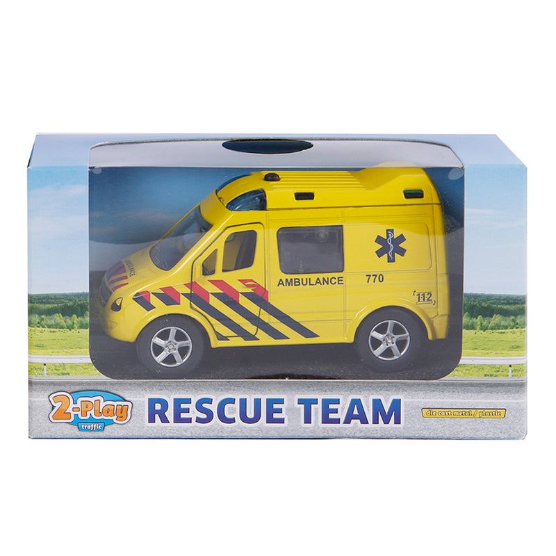 Afbeelding laden in galerijviewer, 2-play die-cast pull back ambulance nl licht en geluid
