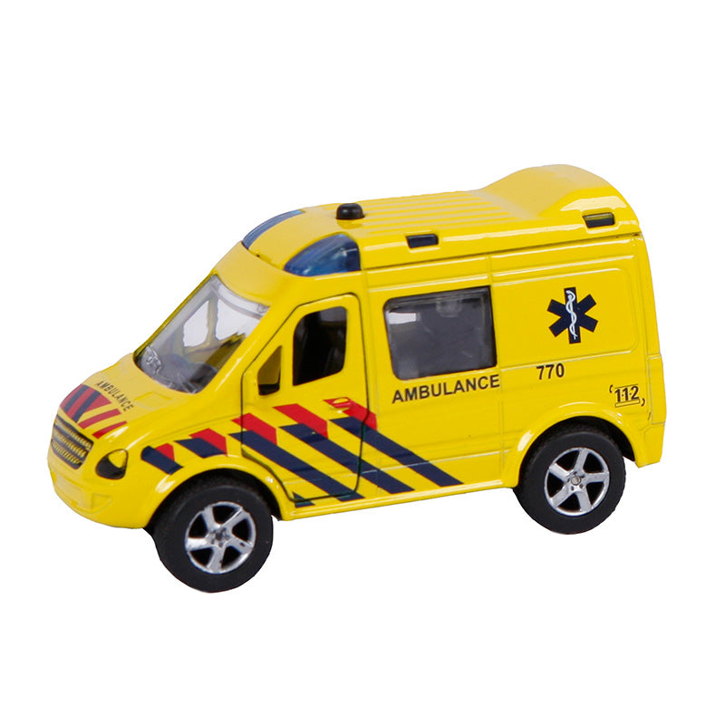Afbeelding laden in galerijviewer, 2-play die-cast pull back ambulance nl licht en geluid
