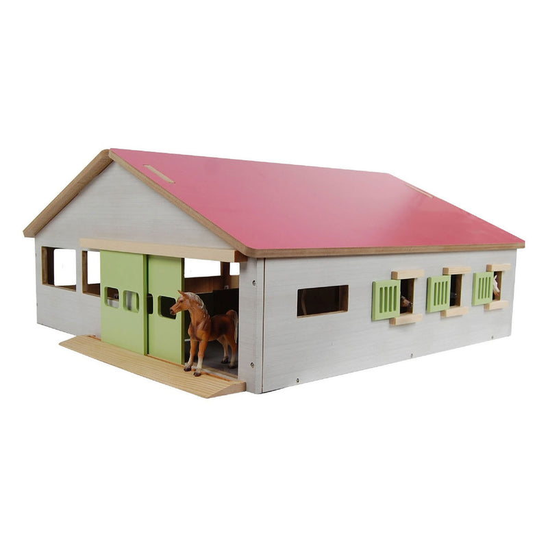Afbeelding laden in galerijviewer, Kids globe paardenstal met 3 boxen en binnenbak 62,5x54x25cm 1:32 roze

