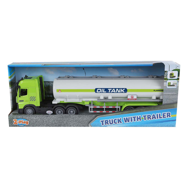 Afbeelding laden in galerijviewer, 2-play vrachtwagen met tank-oplegger frictie licht en geluid 38cm
