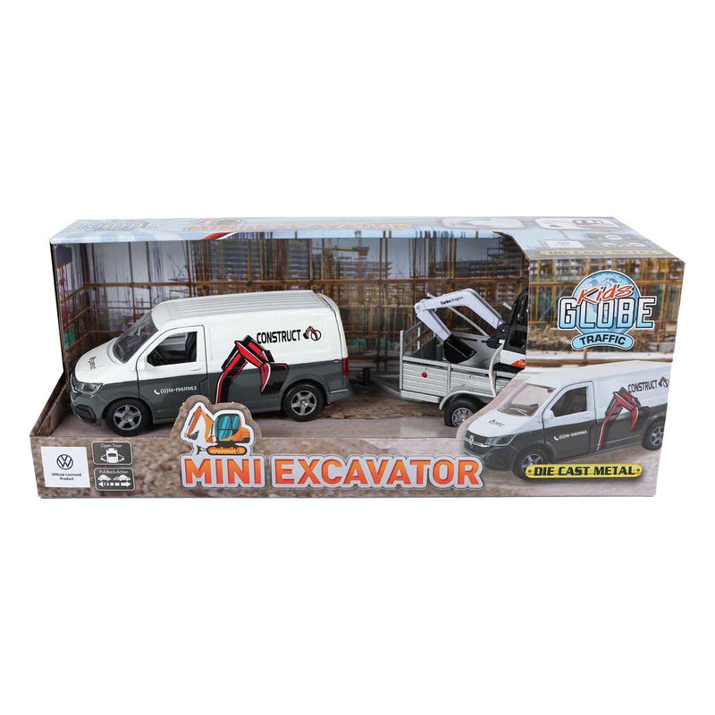 Afbeelding laden in galerijviewer, Kids globe vw transporter met minigraver pull back 27cm
