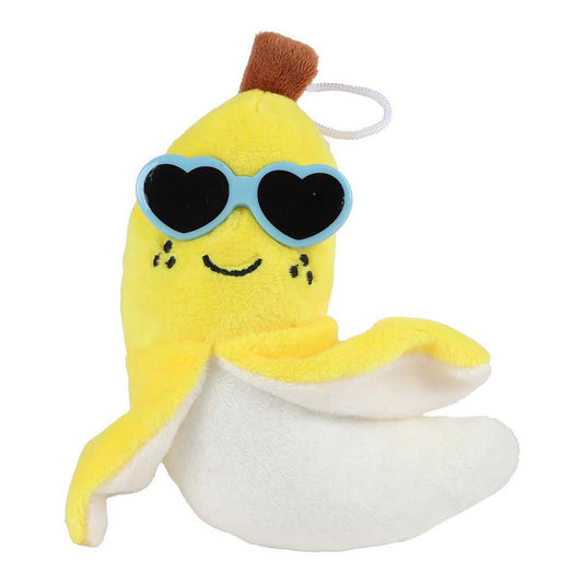 Fluffy menu fruit pluche met zonnebril 4ass 6cm