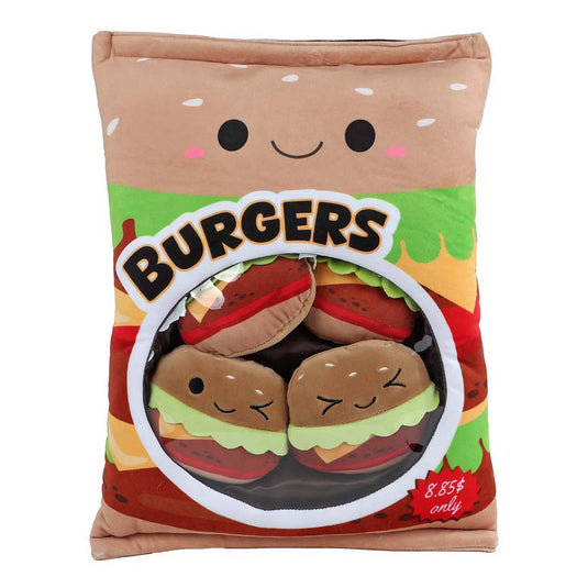 Fluffy menu zak met 4 hamburgers pluche - 40cm