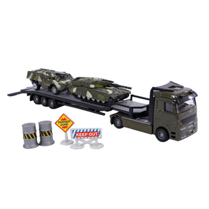 2-play militair transport diecast - vrachtwagen met tanks - 7-delig