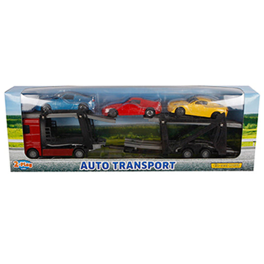 2-play autotransporter diecast met 3 auto's 26 cm multicolor