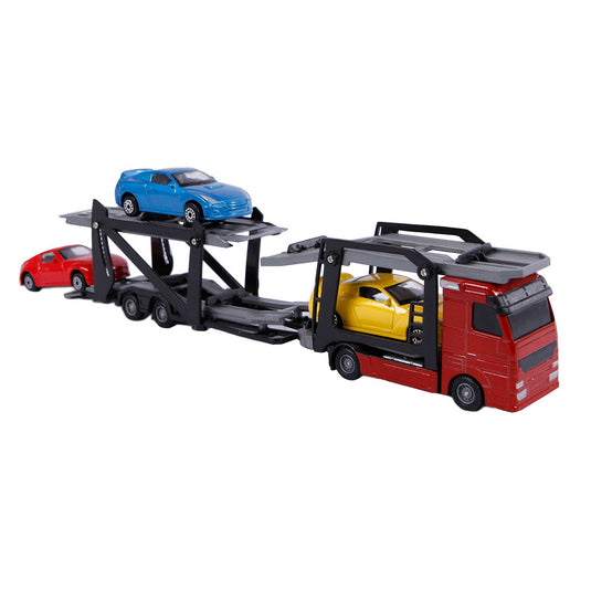 2-play autotransporter diecast met 3 auto's 26 cm multicolor
