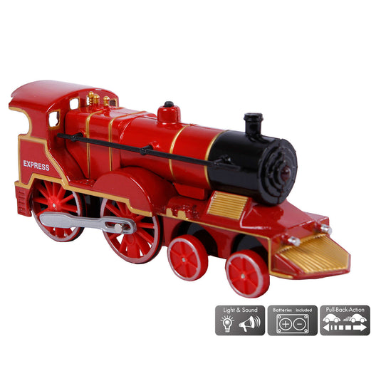 2-play locomotief met licht en geluid pull-back 14 cm zwart