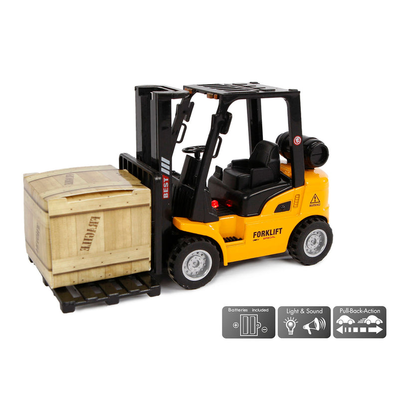 Afbeelding laden in galerijviewer, 2-play vorkheftruck pull-back - met licht en geluid - 14 cm - vanaf 4 jaar
