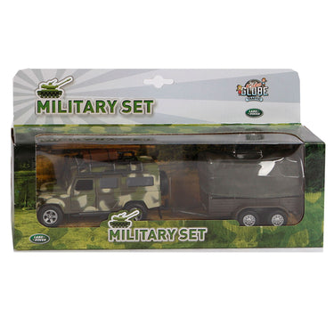 Kids globe land rover met aanhanger military die cast pb 27cm