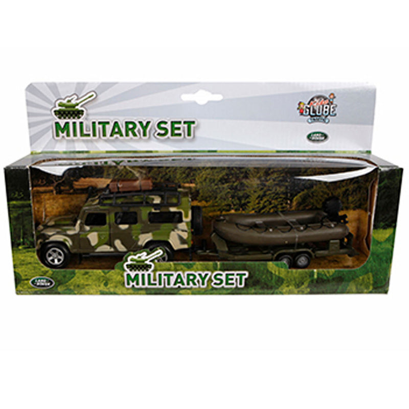 Afbeelding laden in galerijviewer, Kids Globe Globe Die-cast Land Rover met Aanhanger en Boot Leger
