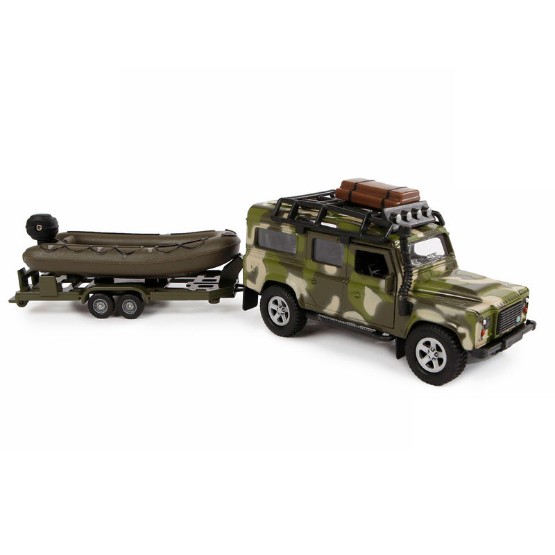 Afbeelding laden in galerijviewer, Kids Globe Globe Die-cast Land Rover met Aanhanger en Boot Leger
