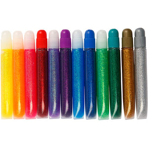 Creotime glitterlijm, 12x10 ml, diverse kleuren