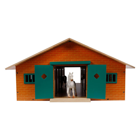 Kids globe paardenstal hout met 9 paardenboxen 1:32
