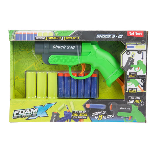 Toi-toys foam strikex pistool -shot s-10- met hulzen 2ass
